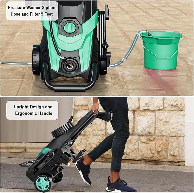 2025Upgraded Pressure Washer 4300PSI with 4 Quick Connect Nozzles, Inlet Hose & Filter& Foam Cannon for Cars/Fences/Driveways/Home Cleaning, Blue