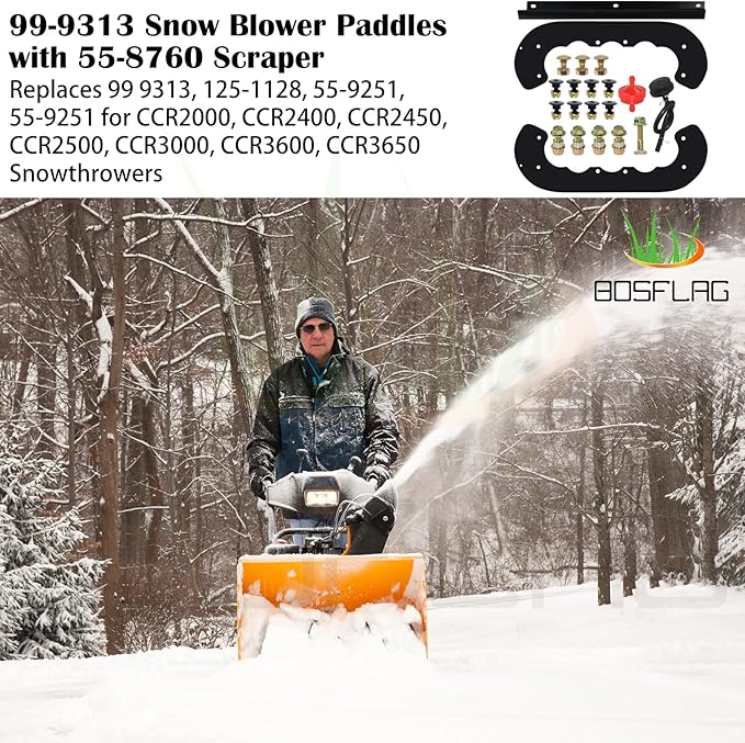 99-9313 Snow Blower Paddles with 55-8760 Scraper Blade Replaces Toro 99-9313, 125-1128, 55-9250, 55-9251, 88-0771 for Toro 38180 ccr 2000 ccr 2400 ccr 2500 ccr 3650 ccr2000 ccr3650 Snowthrower