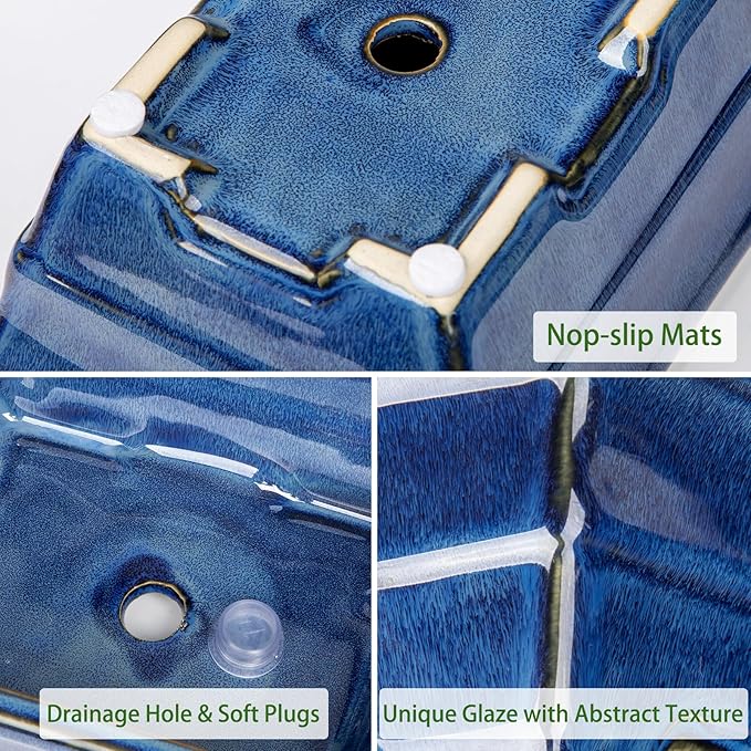 Bonsai Pots Shallow Succulent Planters for Live Bonsai Trees Set of 2, 6.3" Ceramic Pot for Succulents Indoor with Drainage Hole, Outdoor Cactus Plant Bonsai Pot,Ceramic Flower Pot