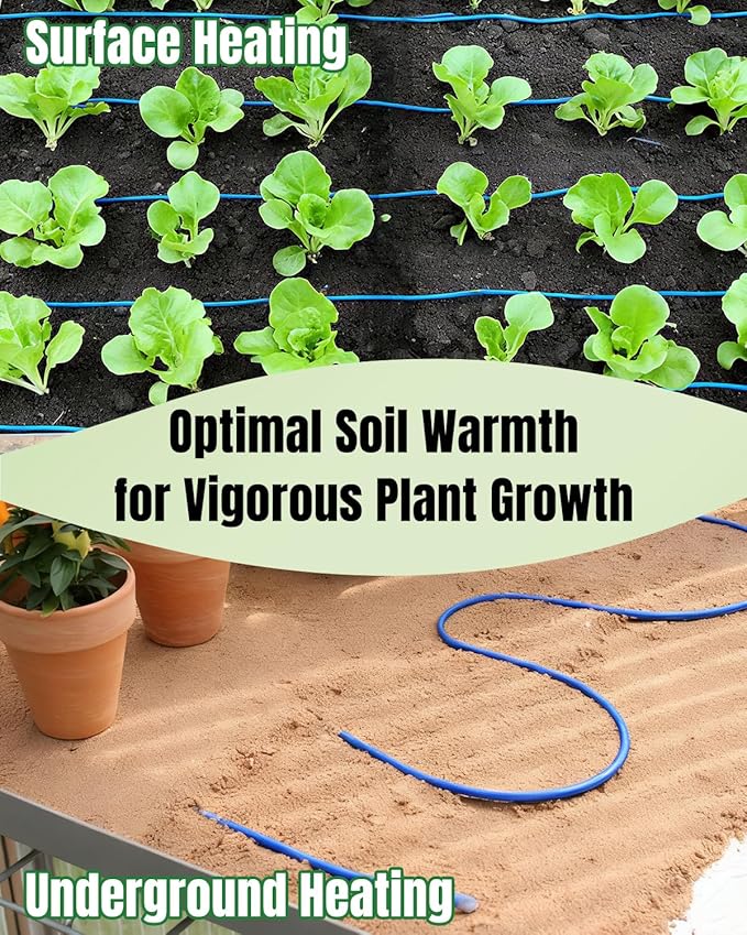 Pawfly 26 ft Soil Heating Cable with Built-in Thermostat & Plug, Electric Soil Warming Cable Heat Cable for Cold Frames Greenhouses Vegetable Garden Containers, Heating Cable for Plants Seed Growth