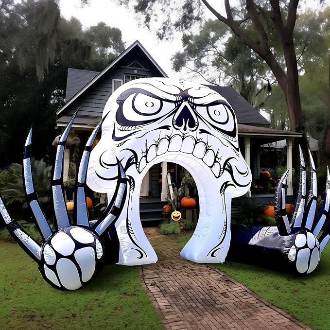 WBHome 12 Ft Halloween Inflatable Skeleton Skull Door Decorations, Day of The Dead Blow Up Yard Decor with Built-in LED Light (Plug in) for Lawn Home Dia de Los Muertos Party Indoor Outdoor
