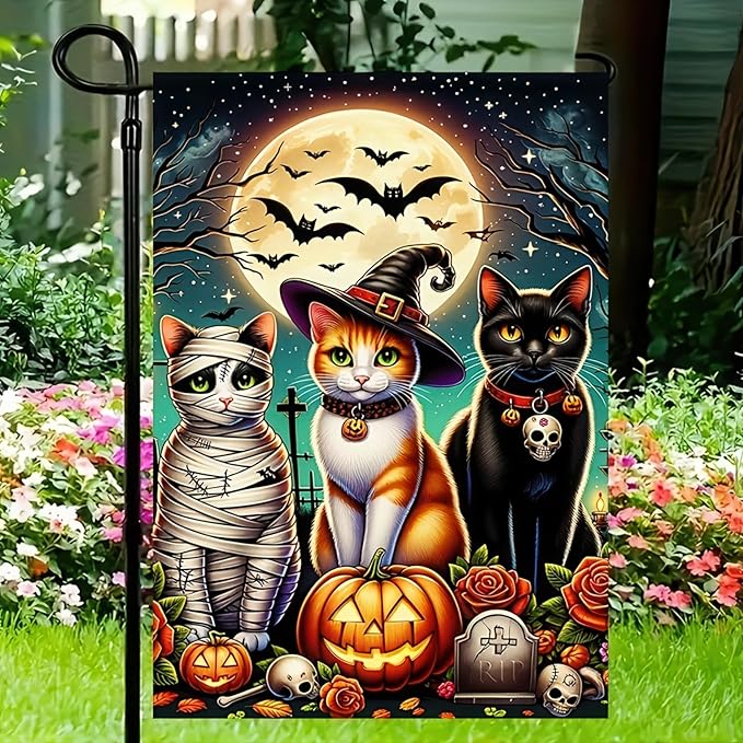 Halloween Decorations Outdoor Garden Flag 12x18 Inch Double Sided Cat Pumpkin Fall Decor Yard Lawn Patio Porch Banner Halloween Garden Flag