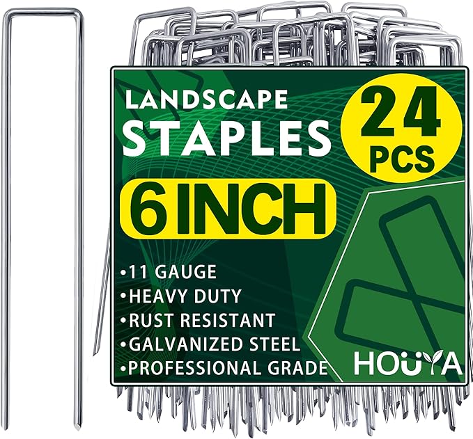Landscape Staples 6 Inch Garden Stakes Galvanized Garden Staples Pins Anti-Rust Ground Stakes for Weed Barrier, Irrigation Tubing Hose, Yard Lawn SOD, Landscape Fabric, Decoration (24 Pack)
