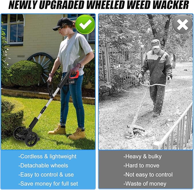 Weed Wacker Battery Powered, Electric Cordless Weed Trimmer with 21V Battery Operated & Charger & 25 Blades, No-String Brush Cutter/Lawn Edger/Grass Trimmer for Garden Yard