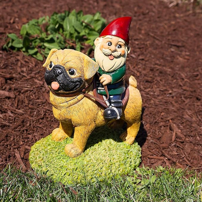 Pug Garden Gnome Statue – 9" Weather-Resistant Lawn Ornament for Outdoor or Indoor Decor – Unique Resin Figurine for Pug Lovers & Gnome Enthusiasts