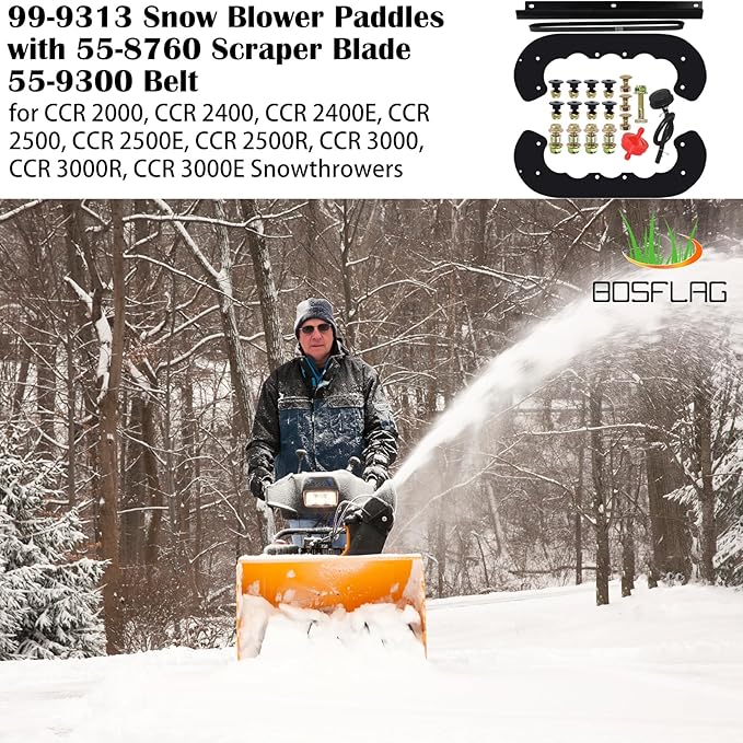 99-9313 Snow Blower Paddles with 55-8760 Scraper 55-9300 Belt Replaces Toro 125-1128, 55-9250, 55-9251, 88-0771 for Toro 38518 CCR2000 CCR2400 CCR2400E CCR2400R CCR2500 CCR3000 Snowthrowers