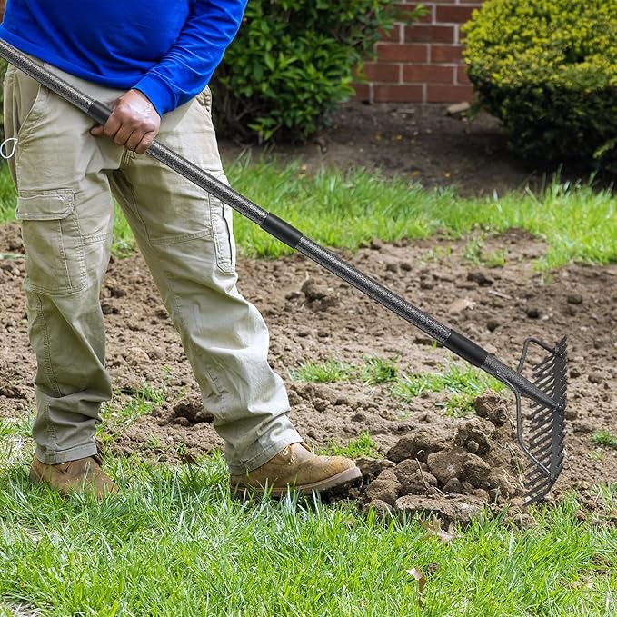 77'' Bow Rake ,17 Tines Metal Head Rake with Stainless Steel Handle,Heavy Duty Garden Rake for Loosening Soil Gathering Leaf Leveling Lawn Farming Land Management Yarn Thatch Rake