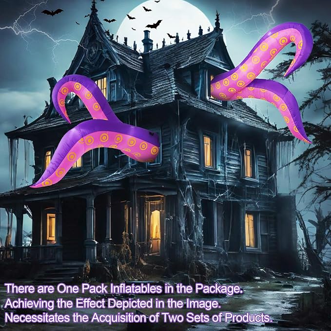 DearSun 6.7FT L Giant Halloween Inflatable Octopus Tentacle Halloween Inflatable Tentacles Broke Out from Windows, 2 Jumbo Blow Up Tentacles with Build-in LED Lights Halloween Window Decoration