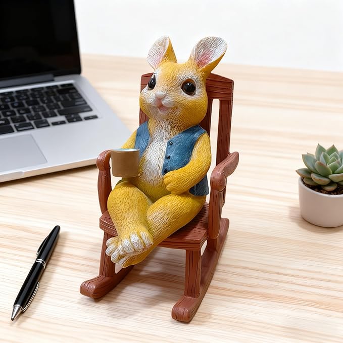 Resin Rocking Chair Bunny Statue - Hand Painted & Fade Resistance & Weatherproof - Long Durability for Indoor and Outdoor - Bunny Figurine with Bright Color & Realistic Details