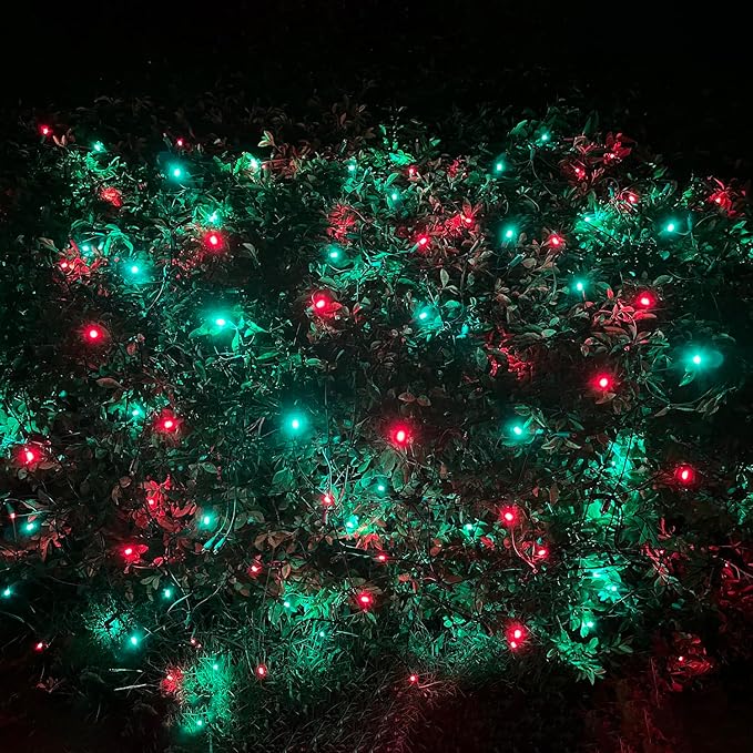 HISHINY LED Christmas Net Lights Outdoor, 5ftx5ft 100LED Green Wire, Connectable Bush Mesh Net Lights String for Halloween Christmas Party,Shrub,Yard,Tree(Red&Green)