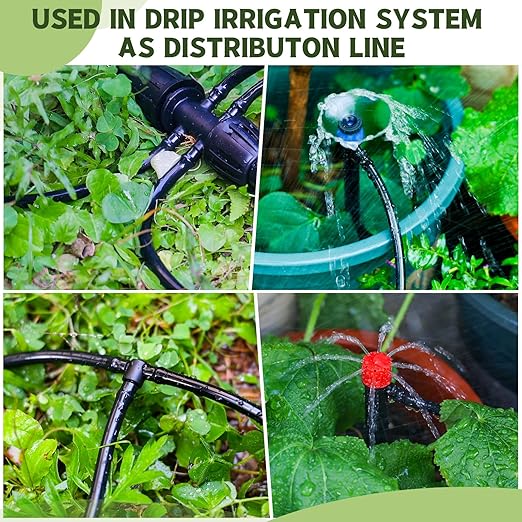 100FT 1/4 Inch Drip Irrigation kit Tubing Distribution Hose Tube for Garden Drip Irrigation System (includes 2 pack 6-Way Connector and 20pcs 1/4" Tee Splitters and End Plugs)