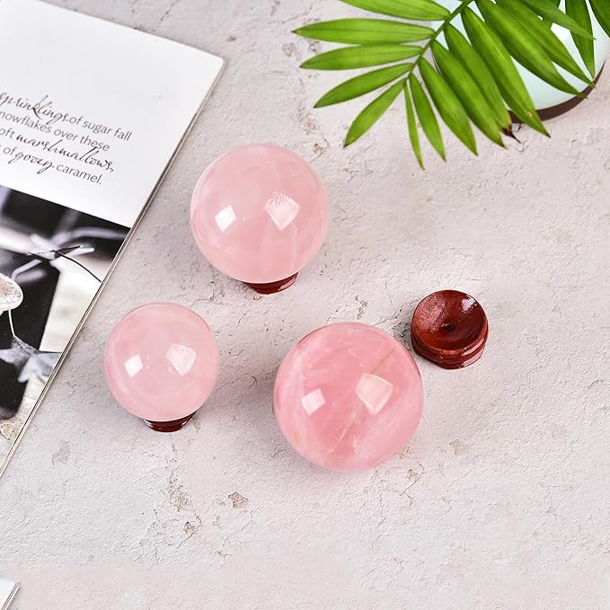 JIC Gem Large Healing Crystal Ball Pink Rose Quartz Crystal Sphere Ball with Stand Decorative Ball Home Decoration (110-120mm)