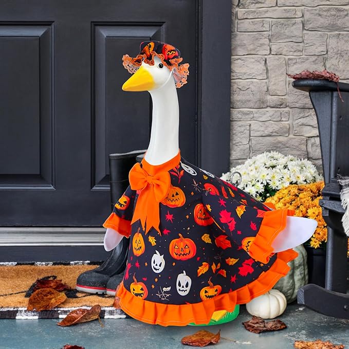 Halloween Goose Outfit for Porch Goose 23" Cement Statue Clothing - Halloween Outdoor Decoration for Patio Yard Lawn