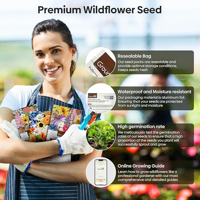 Wildflower Seeds Mix, 2 Oz, 50,000+ Seeds, 28 Varieties Flowers Seeds for Planting, Annual Perennial Garden Seeds to Attract Bees, Butterflies & Birds