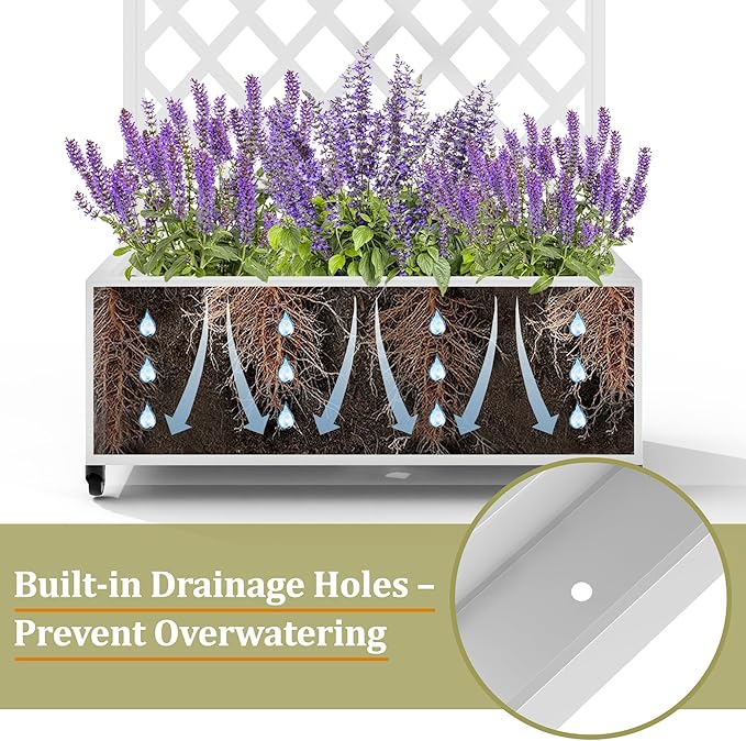 Metal Planter Box with Trellis, Heavy-Duty Raised Garden Bed for Climbing Plants, Drainage Hole, Outdoor Planter Box with Privacy Screen,35''L×16''W×71''H