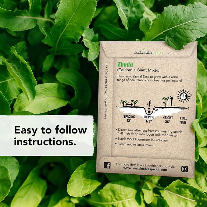 Seeds for Planting Flowers: 8 Bulk Variety Packets Zinnia, Nasturtium, Marigold, Purple Coneflower, Cosmos, Calendula, Bachelor's Button & Sunflower Seeds, Non GMO Flower Seeds by Sustainable Sprout