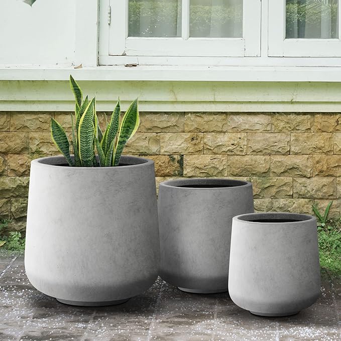 Kante 15.3"+11.6"+8.2" Dia Round Concrete Planter, Large Outdoor Indoor Planter Pots Containers with Drainage Holes and Rubber Plug for Home Garden Patio, Natural Concrete