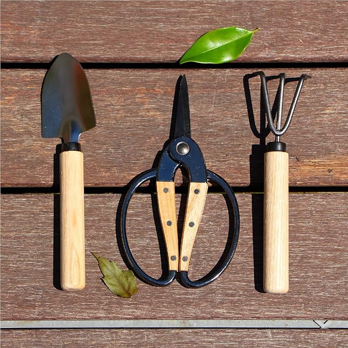 N&V Bonsai Scissors Set, 3 Pcs Set Including Bonsai Scissors, Mini Rake and Mini Shovel, For Arranging Flowers, Trimming Plants, For Grow Room or Gardening, Bonsai Tools.