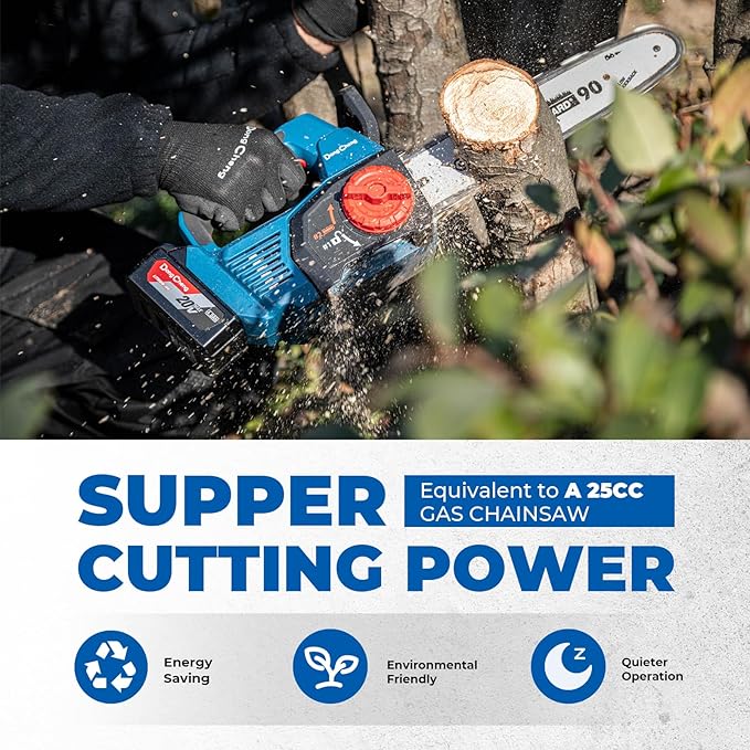 Dong Cheng 12 Inch Brushless Cordless Chainsaw, 20V Battery Powered with 4000mAh Battery, 12m/s Chain Speed, Tool-Free Tensioning, Auto Oiler & Chain Brake for Wood Cutting & Tree Trimming