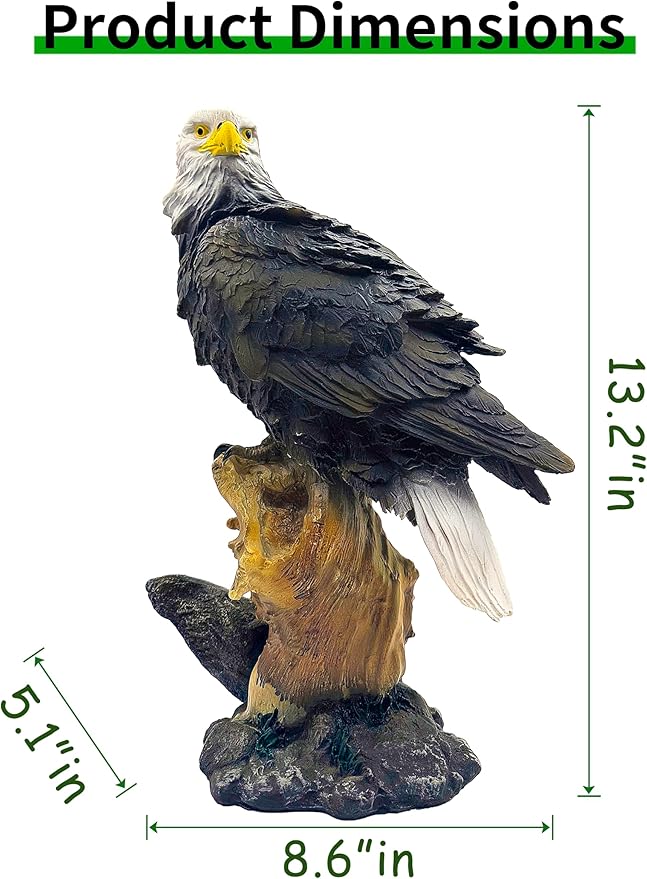13.2" Real Eagle Statue, Funny Resin Bird Sculpture, Garden Outdoor Decor, Seabird Coastal Beach Accent, Eagle Pattern, Tropical Home Decor, Landscape & Patio Ornaments, Bald Eagle Gift