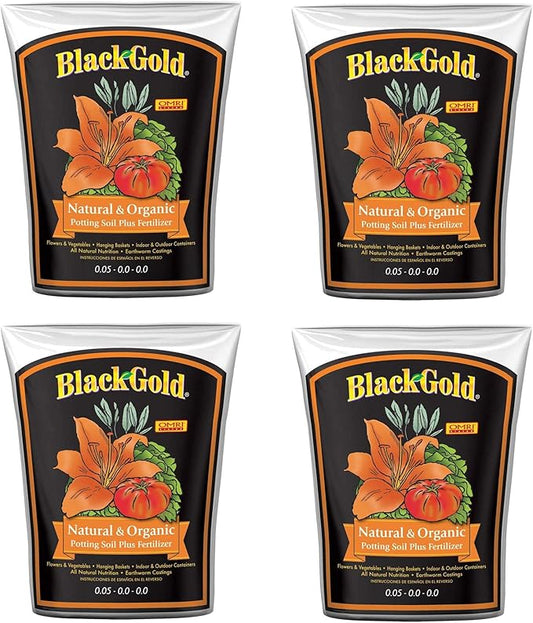 SunGro Black Gold 2 Cu Ft Natural & Organic Potting Soil + Fertilizer (4 Pack)