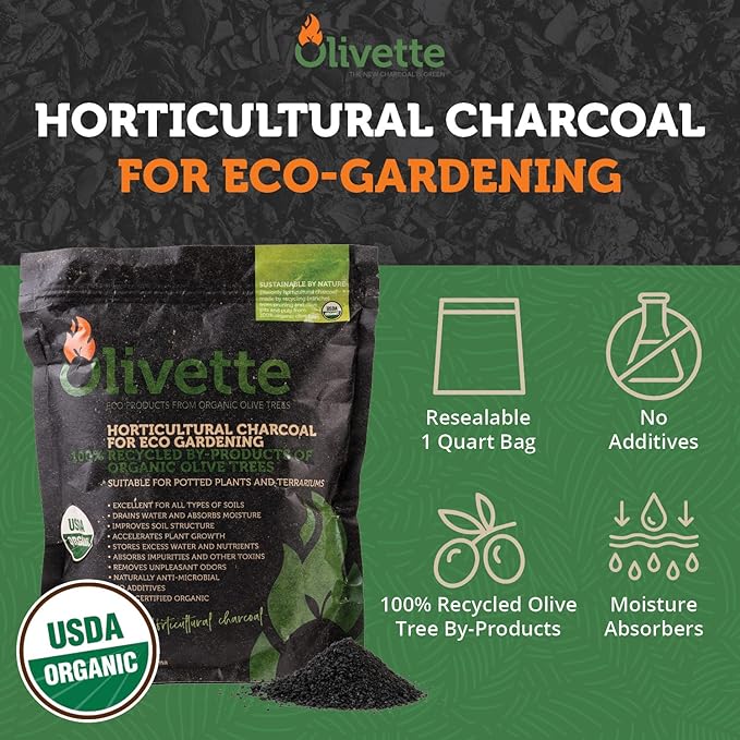 Olivette Horticultural Activated Charcoal for Plants by, Terrarium Horticulture Moisture Absorbers, Terrarium Supplies, USDA Organic Certified 1 Bag