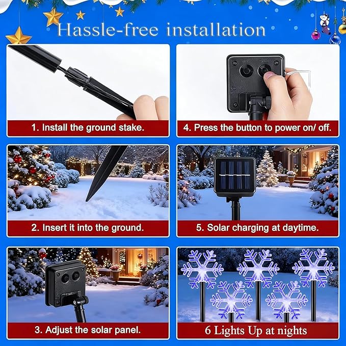 Christmas Snowflake Pathway Lights, 6 Pack Outside Walkway Markers Lights 7.5 Feet Christmas Outdoor Decorations Garden Stake Backyard Decor (Ice Blue)