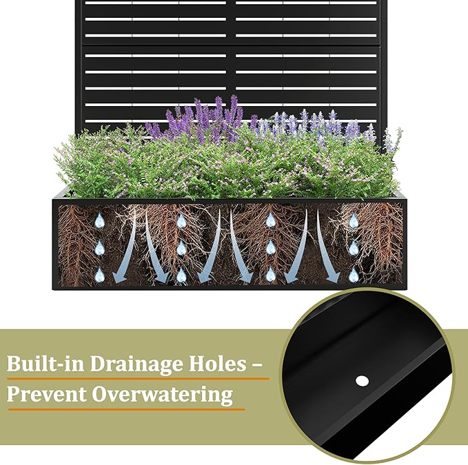 Metal Planter Box with Trellis, Heavy-Duty Raised Garden Bed for Climbing Plants, Drainage Hole, Outdoor Planter Box with Privacy Screen,47''L×16''W×71''H