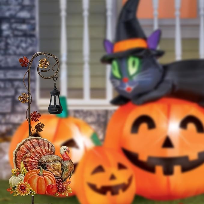 Solar Turkey Pumpkin Garden Stake Light Metal Thanksgiving Decoration Outdoor Fall Decor for Garden Courtyard and Lawn Christmas Decor and Thanksgiving Gifts