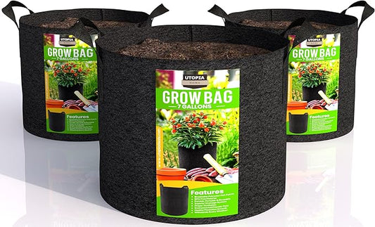Utopia Home 3-Pack 7 Gallon Fabric Grow Bags, Heavy Duty Thickened Fabric Planters Pots, Aeration Fabric Pots with Handles, Nonwoven Fabric Bags Suitable for Vegetables Flowers Mushroom (Black)