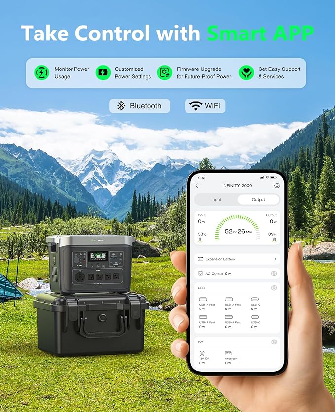 GROWATT Portable Power Station with 200W Solar Panel,Black Infinity 2000 Electric Solar Generator,2048Wh LifePO4 Battery, 2200W AC Output for Home Use, Outdoor Camping, RVs and Emergency Backup
