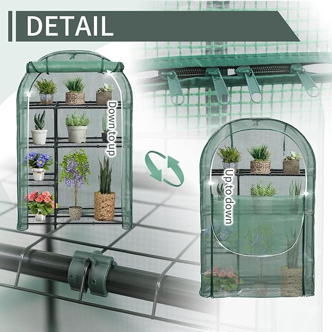 4-Tier Mini Greenhouse, 40 x 18 x 63 inch Steel Frame and PE Cover Plastic Plant Rack Stand Green House with Plant Repotting Mat for Indoor & Outdoor Use (Clear and Green)