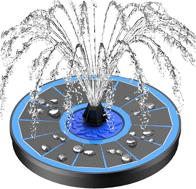 SZMP Solar Fountain Upgrade, 3.5W Solar Powered Bird Bath Fountains with Flower, Outdoor Water Feature Solar Pump with 7-in-1 Nozzles, 4 Fixed Pipes for Humingbirds, Garden, Pool, Pond, and Fish Tank