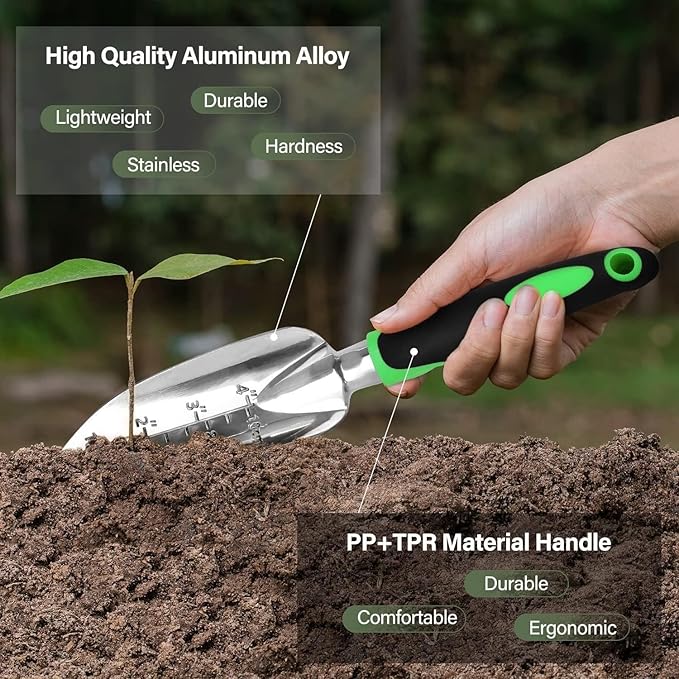 Garden Tool Set with Non Slip Rubber Grip,8 Piece Aluminium Gardening Tool Sets,Outdoor Hand Tools Durable Storage Tote Bag,Uprooting Weeding Tool Gardening Gifts for Women and Men