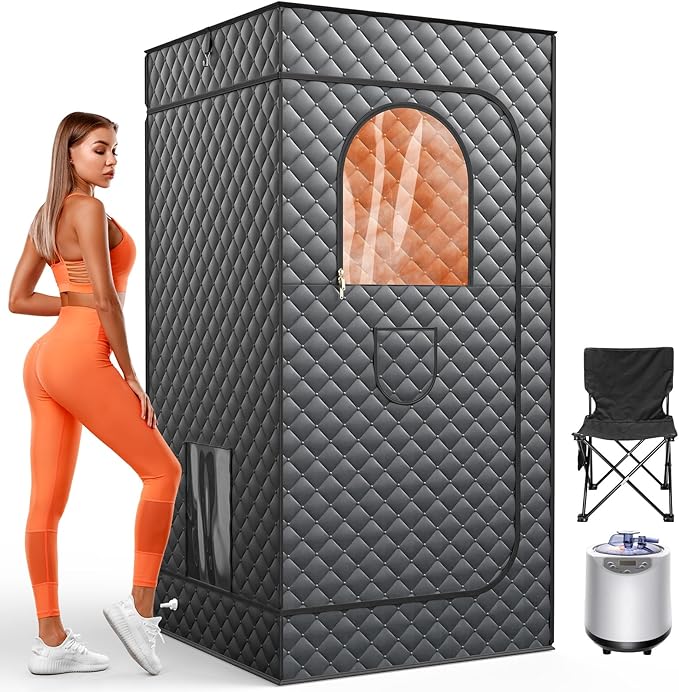 XL Portable Steam Sauna for Home - 2000W Box w/ 3L Tank, Folding Chair, Fast Setup Indoor Saunas for Muscle Relief & Detox, Compact Home Sauna Spa for Family Relaxation