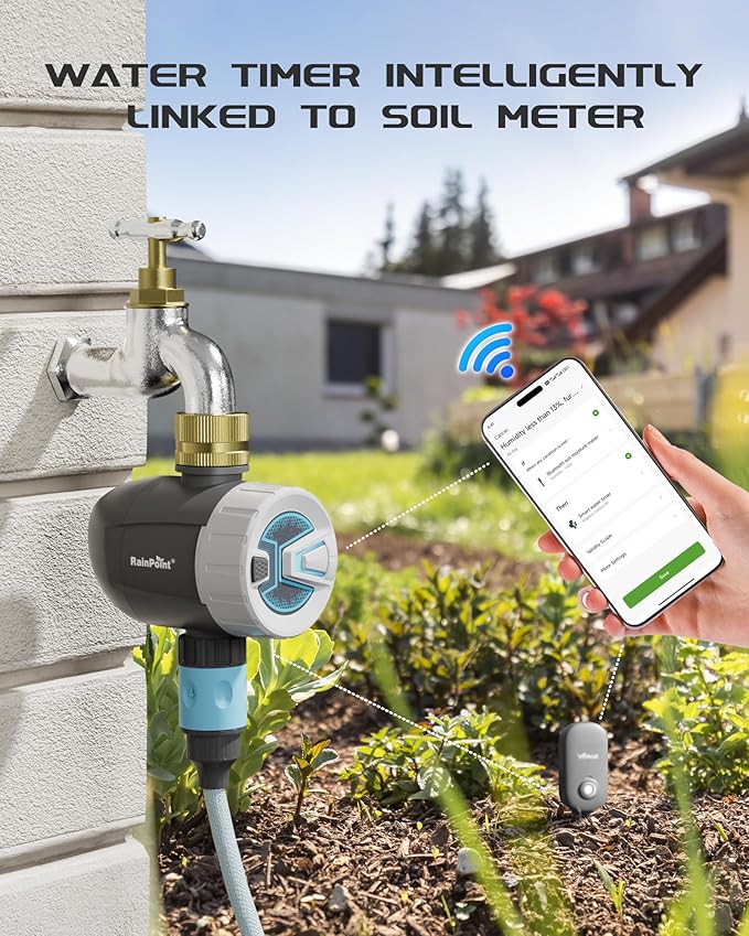 RAINPOINT WiFi Sprinkler Timer Water Timer, Brass Inlet Smart Hose Faucet Timer, Automatic Irrigation System Controller for Yard Watering, APP Control via 2.4Ghz WiFi and Bluetooth (V2, 2025 Release)