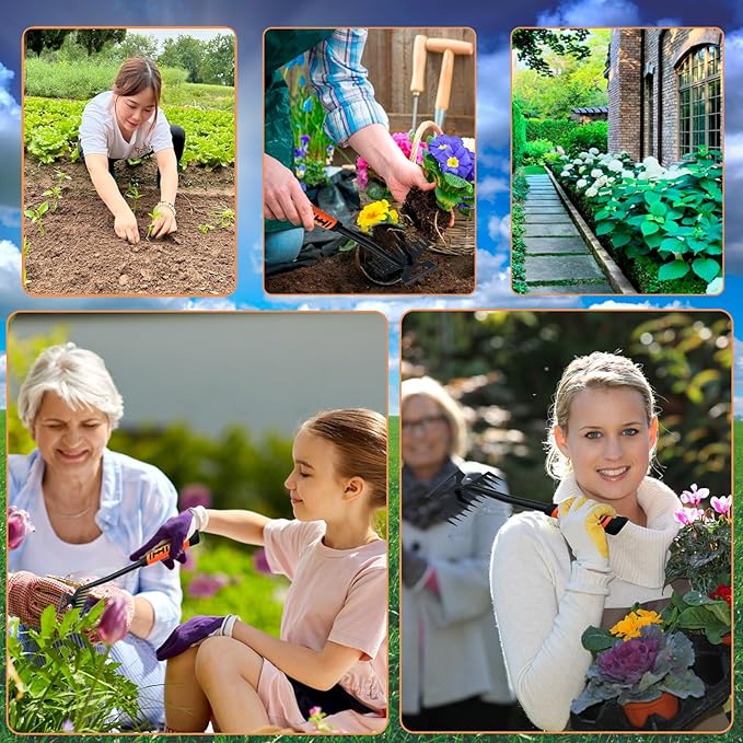 Weed Puller Tool, Artifact Garden Tools, 2024 Upgraded Uprooting Weeding Tool with Gloves, Manganese Steel Weed Remover Tool for Garden, Farm Weeding and Planting(6-Teeth)