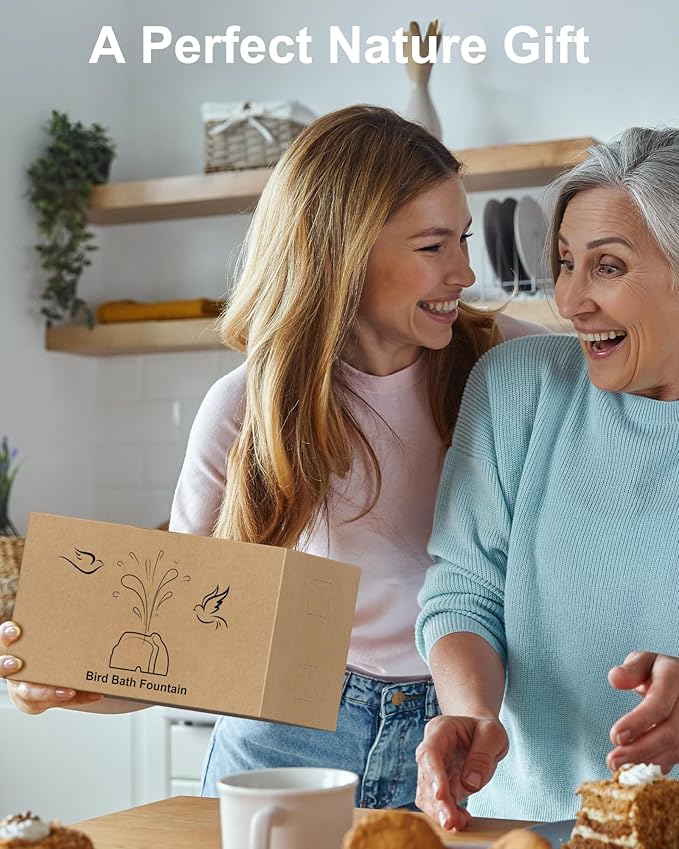 Solar Fountain for Bird Bath with Dry Run Protection Solar Powered Bird Bath Pump with 10 Nozzles,Resin Granite Rock Bird Fountain for Outdoor Water Features,Ponds,Can Cloudy Day Use(White)