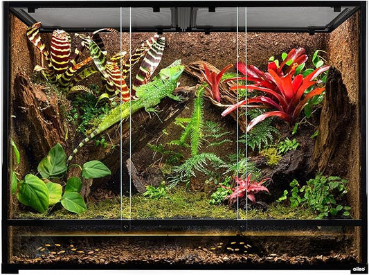OiiBO 135 Gallon Reptile Terrarium, 48" x 18" x 36" Full Tempered Glass Vertical Reptile Tank,Front Sliding Door with Top Screen Ventilation Reptile Amphibian Tall & Extra-Long Habitat Enclosure Cage