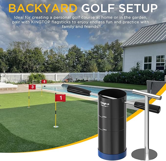 KINGTOP Portable Golf Hole Cutter – Detachable Handle, USGA Standard 4Inch & 6Inch Hole Digger – Backyard, Garden, Outdoor Golf Putting Green Practice