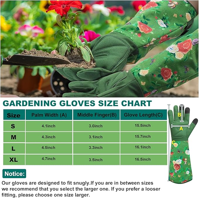DLY Gardening Gloves for Women, Rose Gloves Gardening Thorn Proof, Long Garden Gloves for Women, Durable and Comfortable Leather Gauntlet (X-Large, Green