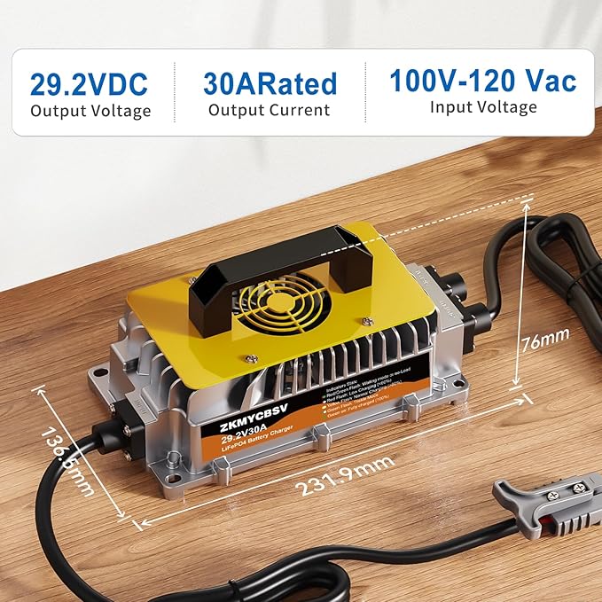 29.2V 30A Lithium LiFePO4 Battery Charger,29.2V LifePO4 Battery Charger for 24V LiFePO4 Lithium Deep Cycle Rechargeable Battery, Multi Protections, Support Fast Charging for RV Boat Car Lawn Mower