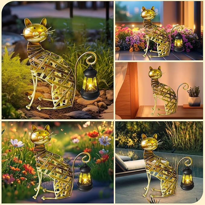 TEDOF Solar Cat Garden Statue with Solar Lights,Large Metal Figurine Birthday Gifts for Mom Grandma Women,Cat Statues for Garden,Yard,Lawn,Living Room,Courtyard,Balcony,Patio