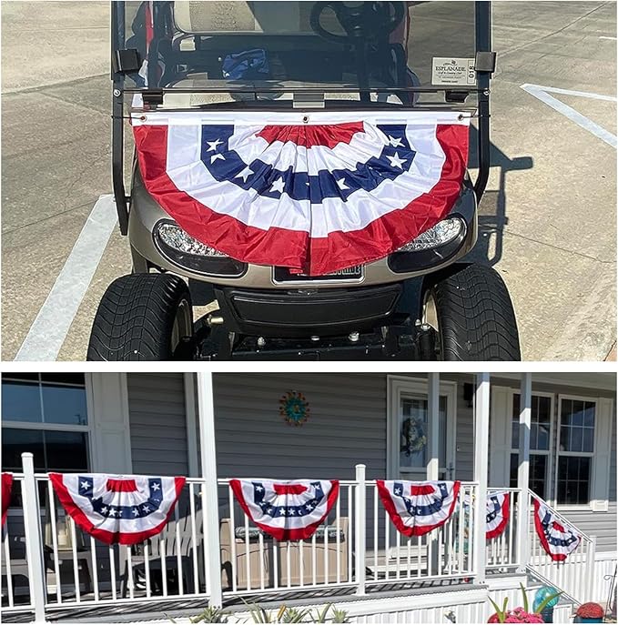 ROTERDON American Flags Bunting 2x4 Ft, 4th of July Decorations Outdoor, Red White and Blue Buntings Decorations, USA Patriotic Half Fan Bunting Flag with Embroidered Stars