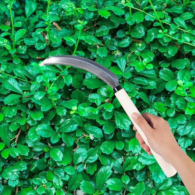 Sod Cutter Japanese Weeding Sickle, Japanese Weeding Tool with Sawtooth, Hand Sickle Weeding Tools for Garden, Hand Hoe Garden Tool, Light Serration, Stainless Steel Blade, Sharp