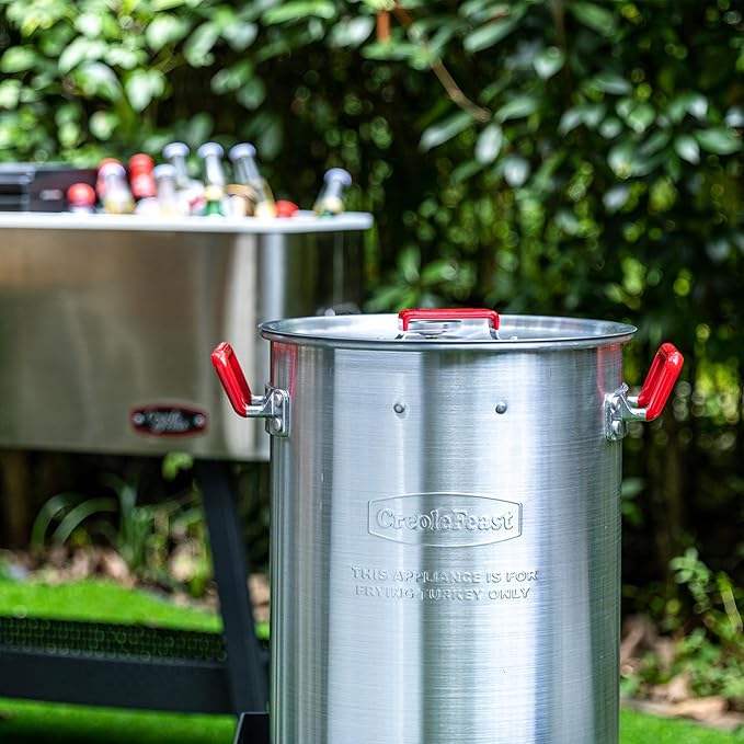 Creole Feast TFP1030 30 Qt. Turkey Fryer and 10 Qt. Fish Fryer Kit with 50,000 BTUs Propane Burner, Outdoor Deep Fryer & Seafood Boiler Steamer for Outdoor Cooking, Silver & Black