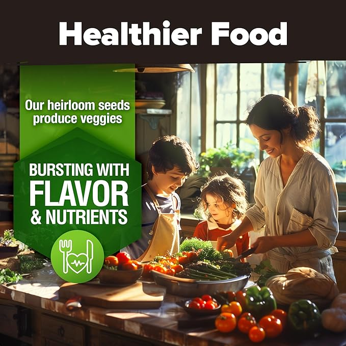 2,000+ Vegetable Seeds for Planting - 10 Heirloom Seeds for Planting Vegetables Indoors or Outdoors: Non-GMO Kale, Lettuce, Tomato, Broccoli, Beans, Peas, Bell Peppers - Home Garden Survival Seeds