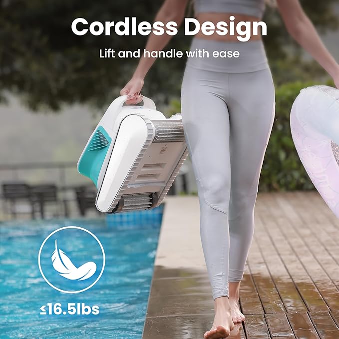 2025 Updated Hydro 3 Robotic Pool Cleaner for Inground/Above Ground Pools, 150W Cordless Pool Vacuum, Max 200min Runtime, 4.1L Filter Basket, Auto Waterline/Wall Cleaning, Max 1076 sq.ft Coverage