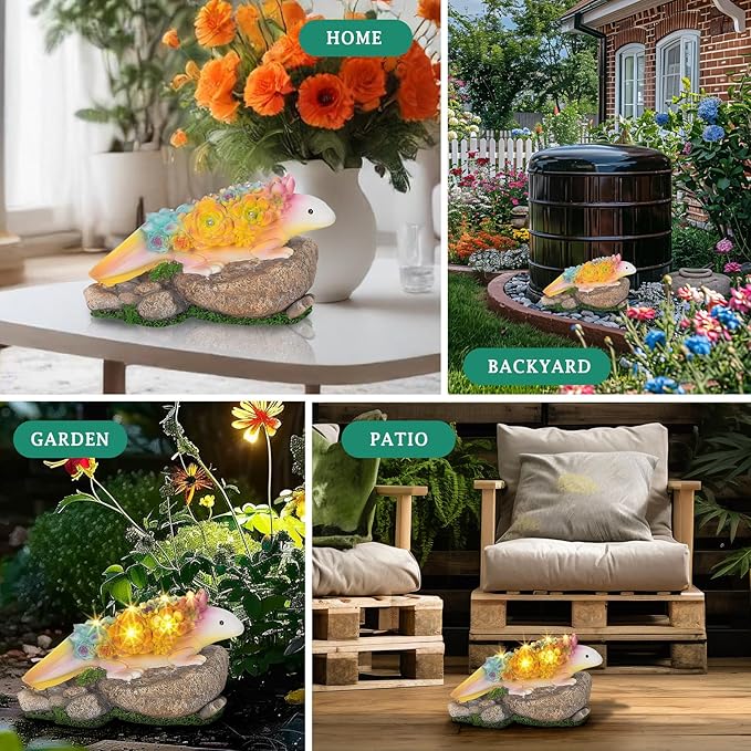 Garden Axolotl Statue Solar Statues Honey Bee jar Decor with LED Lantern ,Resin Axolotl Figurine Ornament for Patio Yard Lawn Porch Outdoor Decor (Axolotl 1)