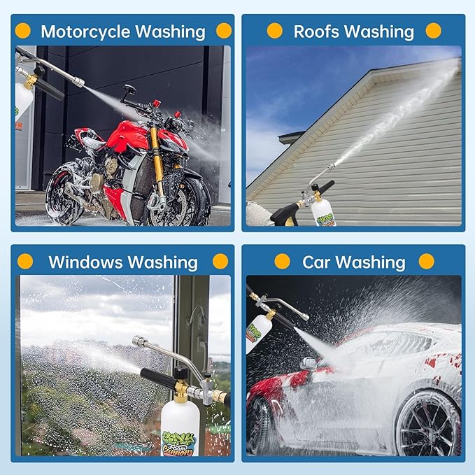 Foam Cannon for Pressure Washer, Dual Connector Foam Gun with 5 Nozzle Tips, 3/8" Swivel Quick Connect, M22-14mm & M22-15mm Fittings
